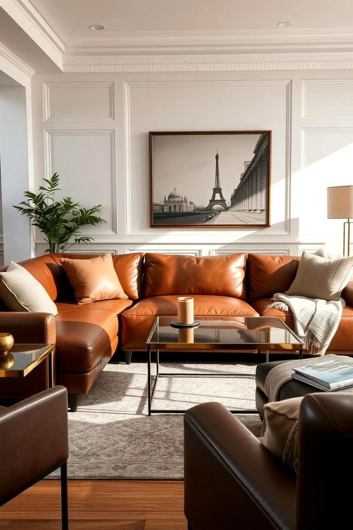 Timeless Leather Sectional Accents - 30 Sectional Living Room Ideas