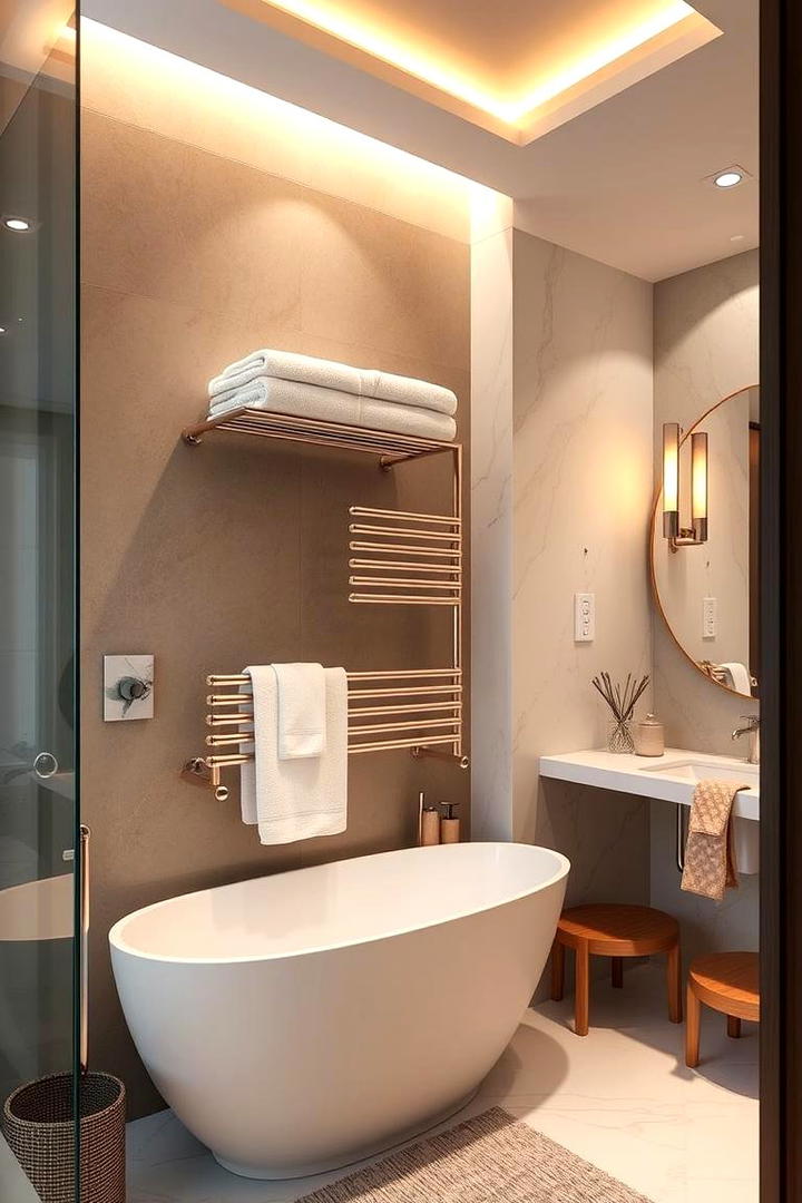 Towel Rack with Towel Warmer - 30 Towel Storage Ideas