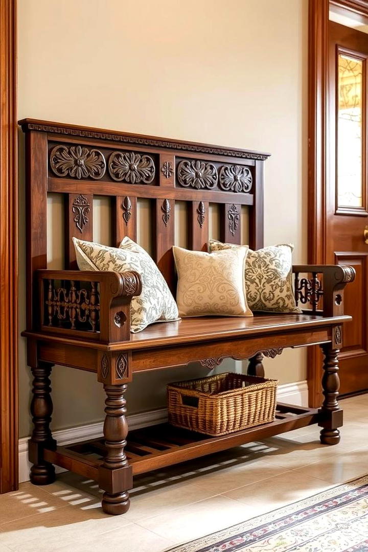 Traditional Embellished Wood Bench - 30 Entryway Bench Ideas