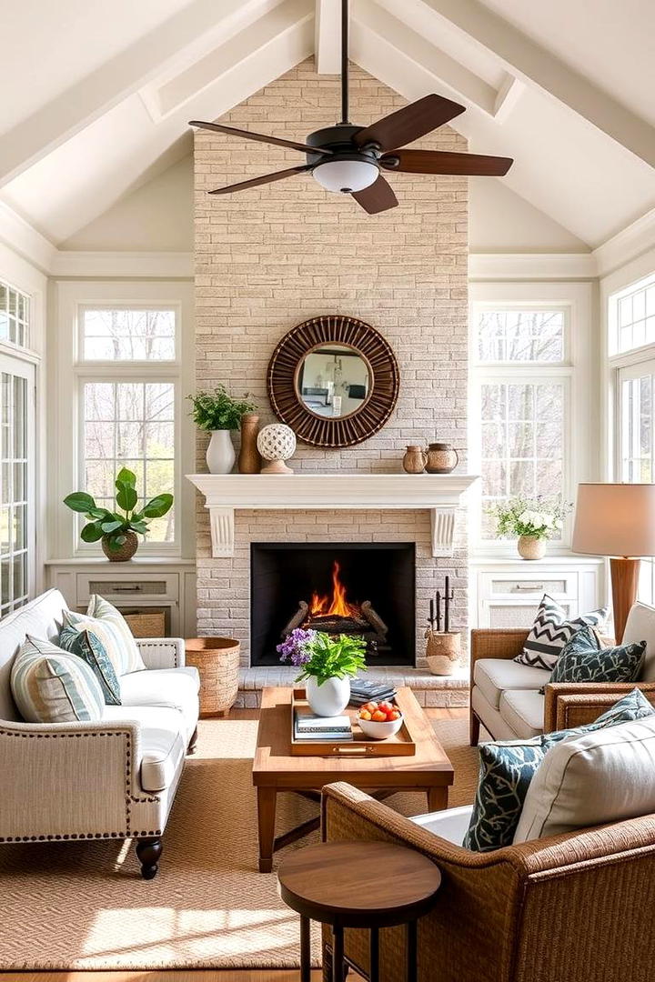 Transitional Sunroom with Versatile Fireplace Feature - 30 Sunroom With Fireplace