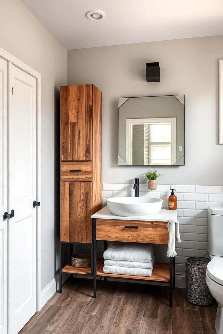 Transitional Wood and Metal Unit - 30 Bathroom Furniture Ideas