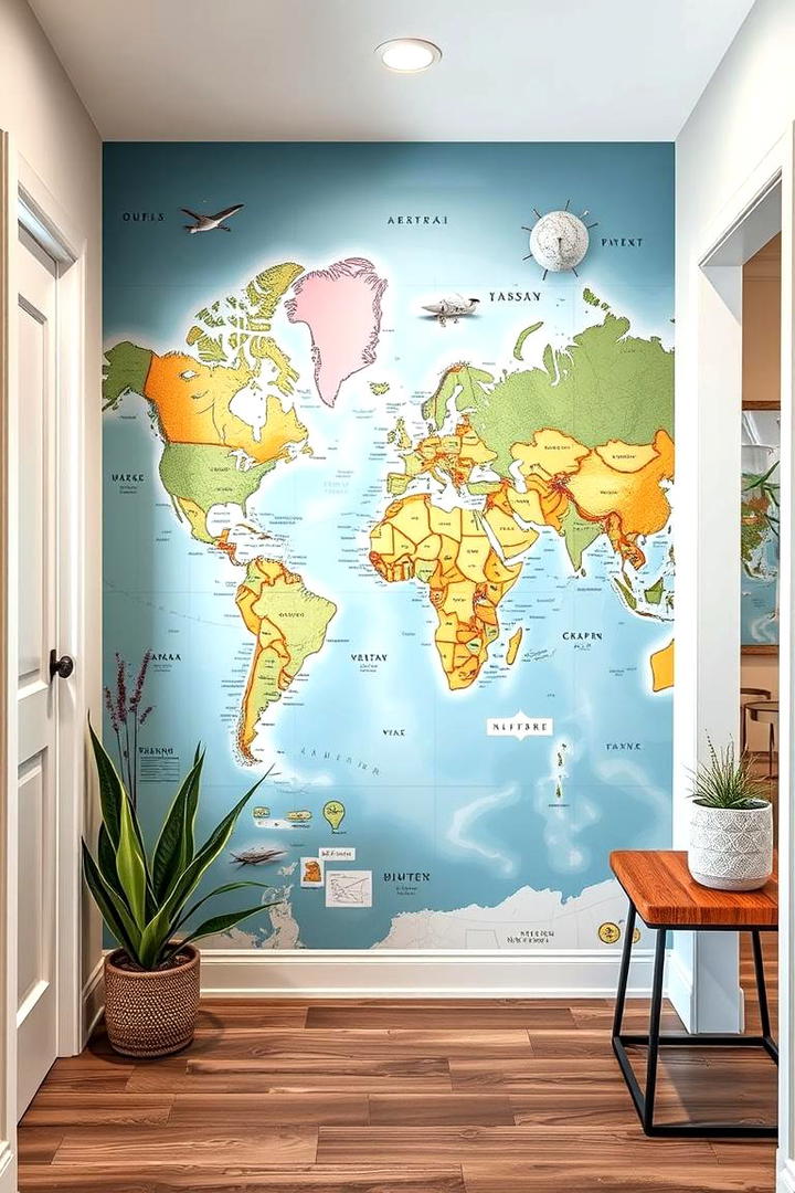 Travel Map Mural - 30 Entryway Wall Ideas