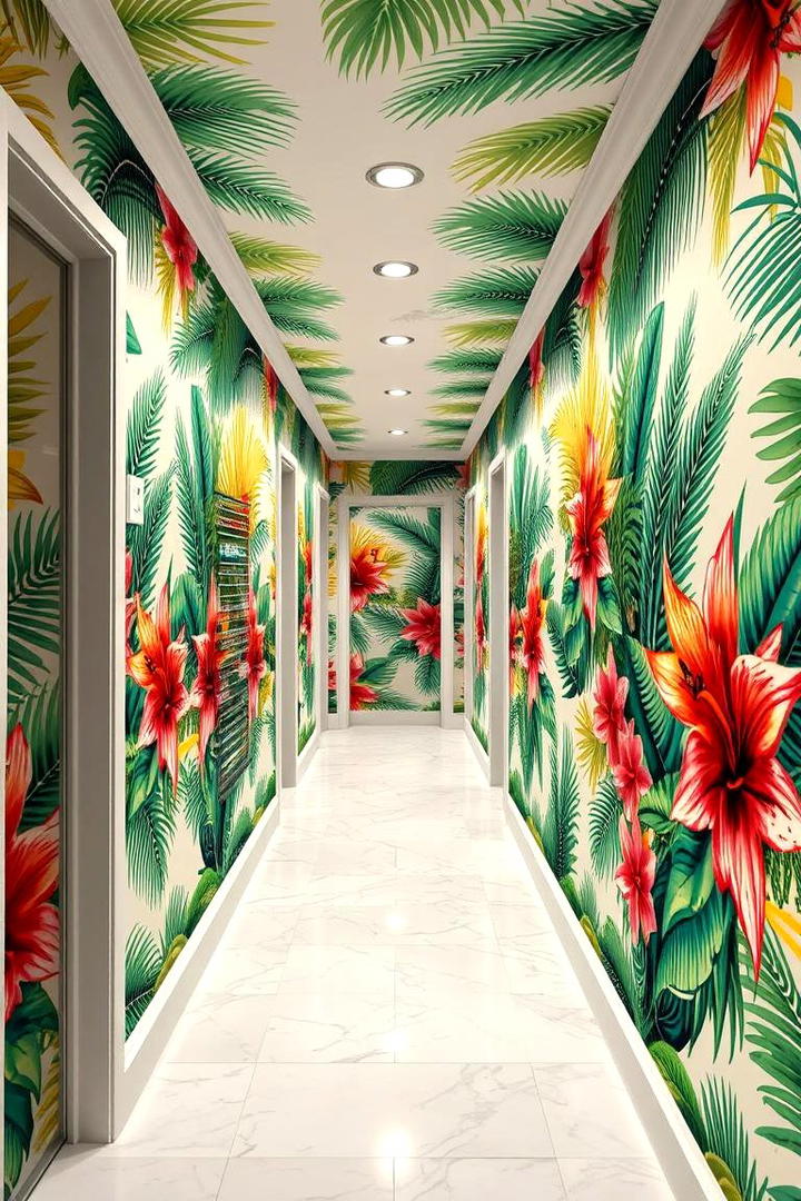 Tropical Escape for a Lush Vibrant Hallway - 30 Hallway Wallpaper Ideas