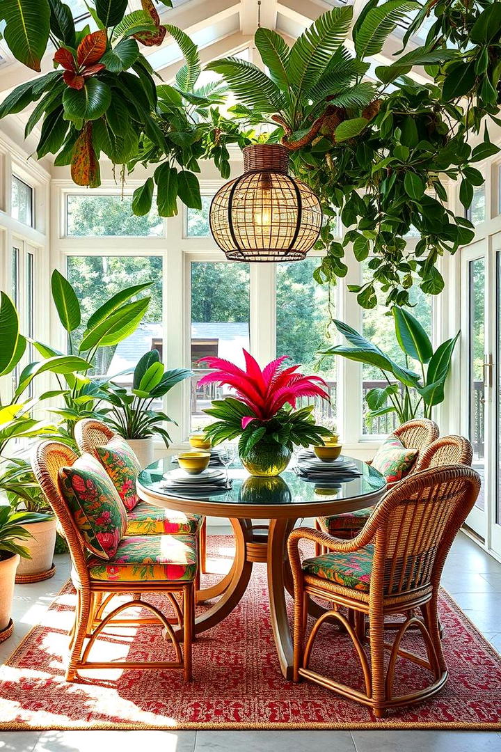 Tropical Oasis Dining Space - 30 Sunroom Dining Room Ideas