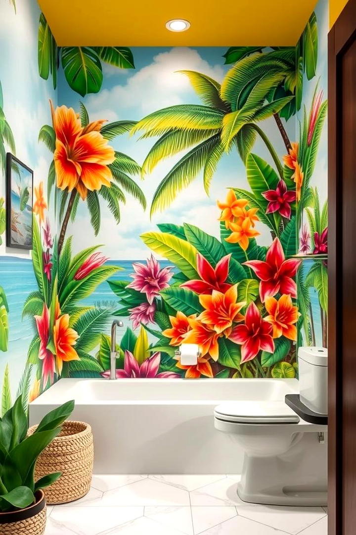 Tropical Paradise Mural - 30 Bathroom Mural Ideas