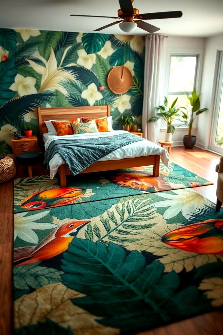 Tropical Patterned Rugs - 30 Jungle-themed Bedroom Ideas