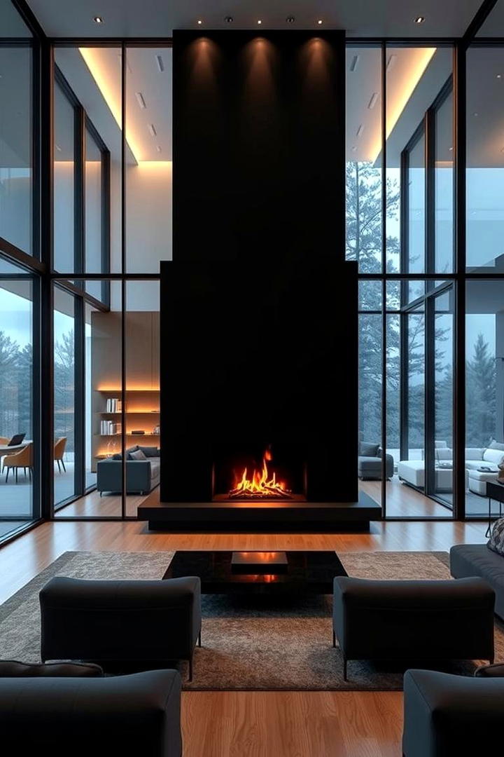 Ultra Modern Glass Integration - 30 Black Fireplace Ideas