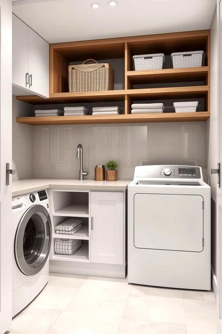 Under Bench Storage Laundry Shelves - 30 Laundry Room Shelf Ideas