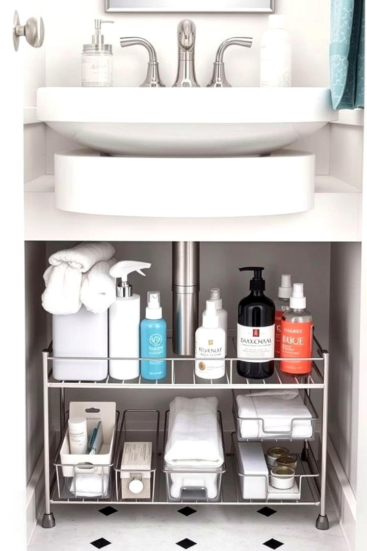 Under Sink Shelf Organizer - 30 Small Bathroom Shelving Ideas