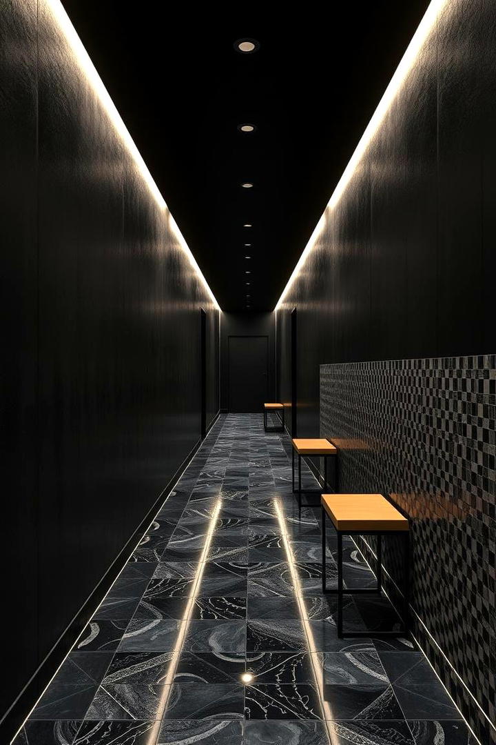 Unexpected Pattern Play - 30 Black Hallway Ideas