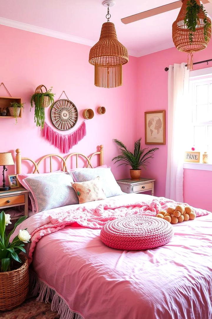 Upcycled Decor for Boho Charm - 30 Pink Boho Bedroom Ideas