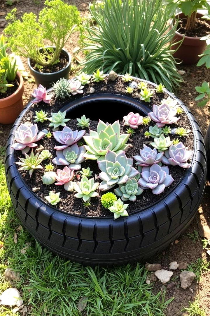 Upcycled Tire Succulent Garden - 30 Outdoor Succulent Container Ideas