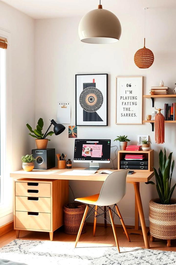 Urban Boho Desk Setup - 30 Boho Teen Bedroom Ideas