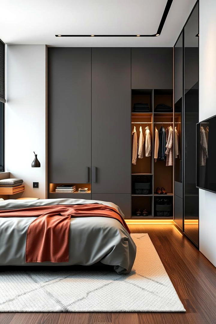 Urban Chic Closet Integration - 30 Built-in Wardrobe Ideas Around a Bed