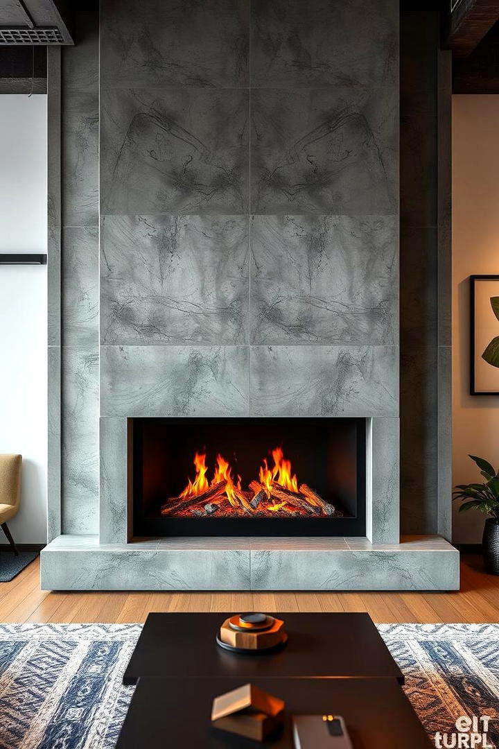 Urban Concrete Faux Fireplace - 30 Faux Fireplace Ideas