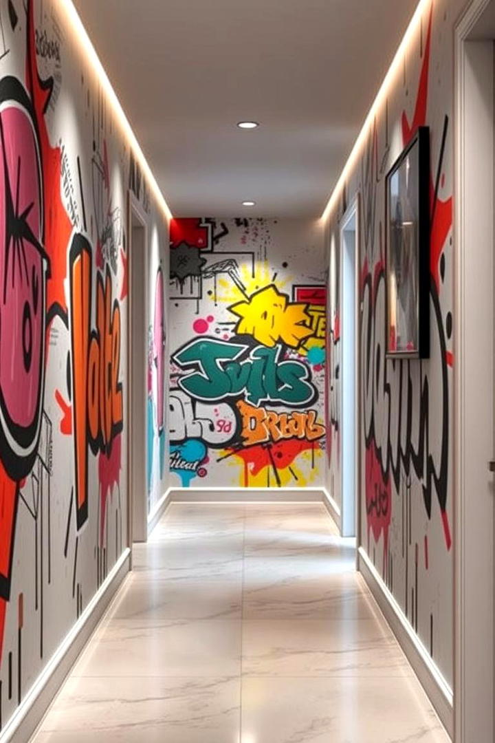 Urban Graffiti Chic for a Bold Creative Corridor - 30 Hallway Wallpaper Ideas