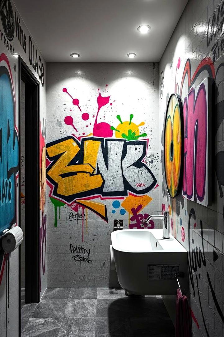 Urban Graffiti Mural - 30 Bathroom Wall Ideas