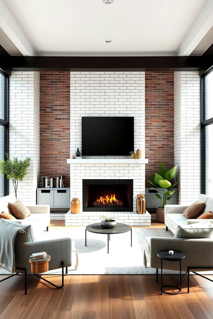 Urban White Brick Haven - 30 White Brick Fireplace Ideas