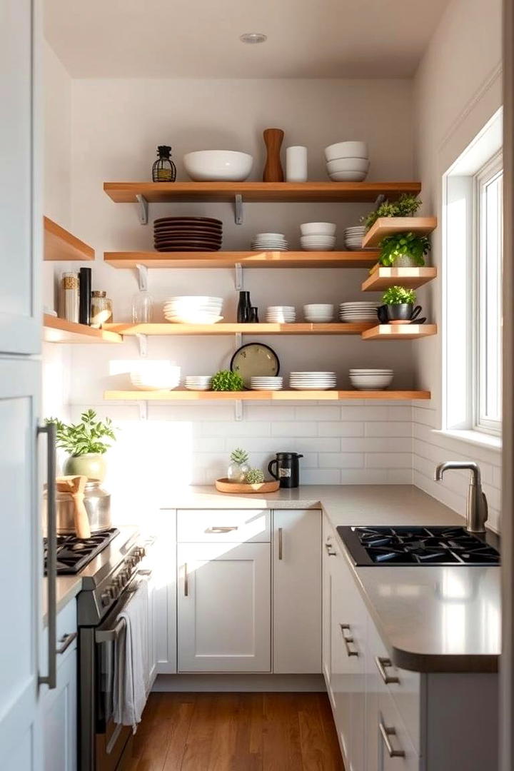 Utilizing Open Shelving - 30 Galley Kitchen Ideas