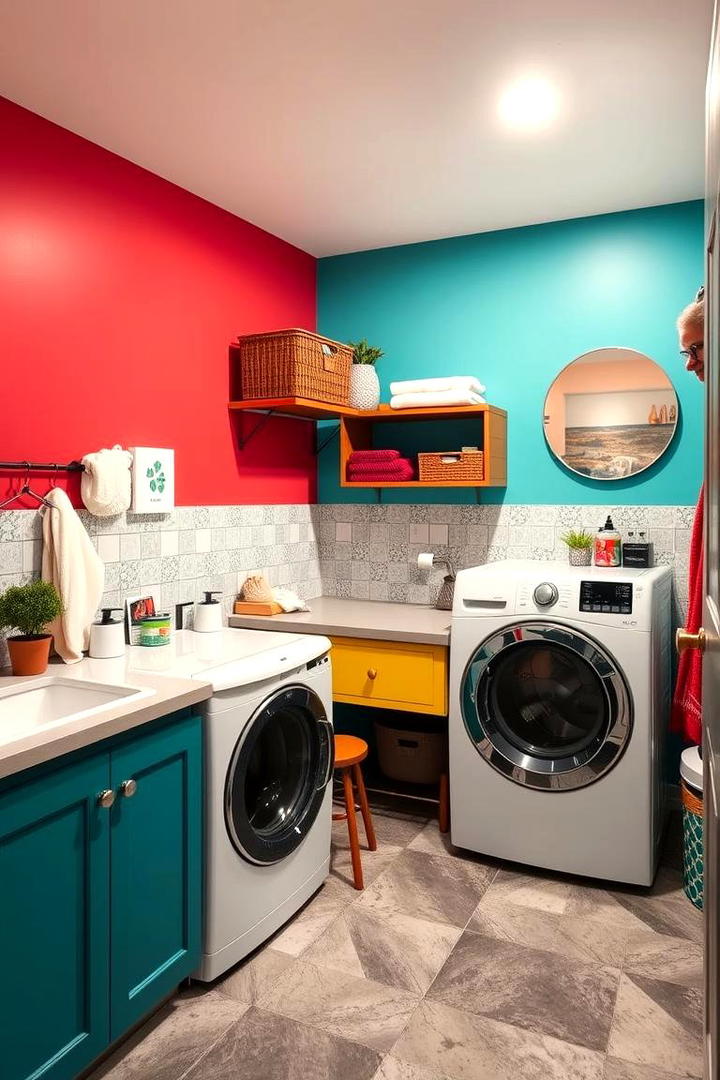 Vibrant Color Accent Walls - 30 basement laundry room ideas