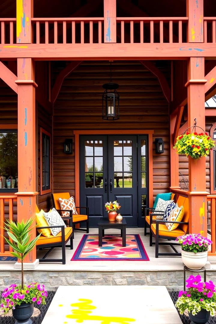 Vibrant Color Accents - 30 Barndominium Front Porch Ideas