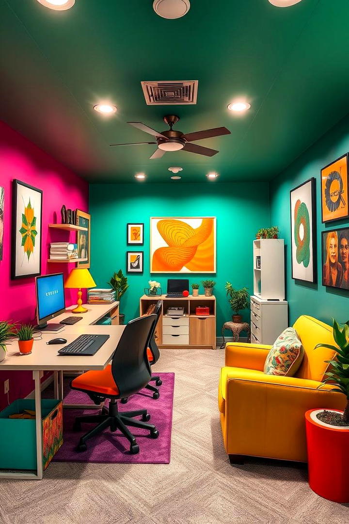 Vibrant Color Pop Office - 30 basement office ideas