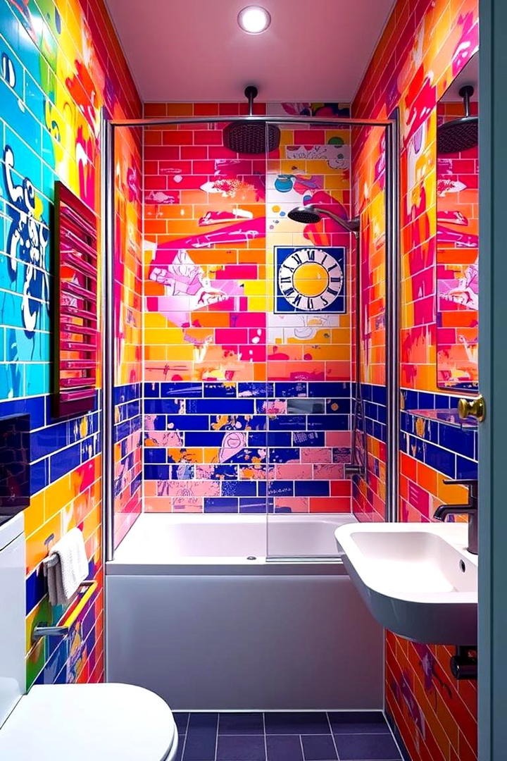 Vibrant Color Splash Shower - 30 Corner Shower Ideas