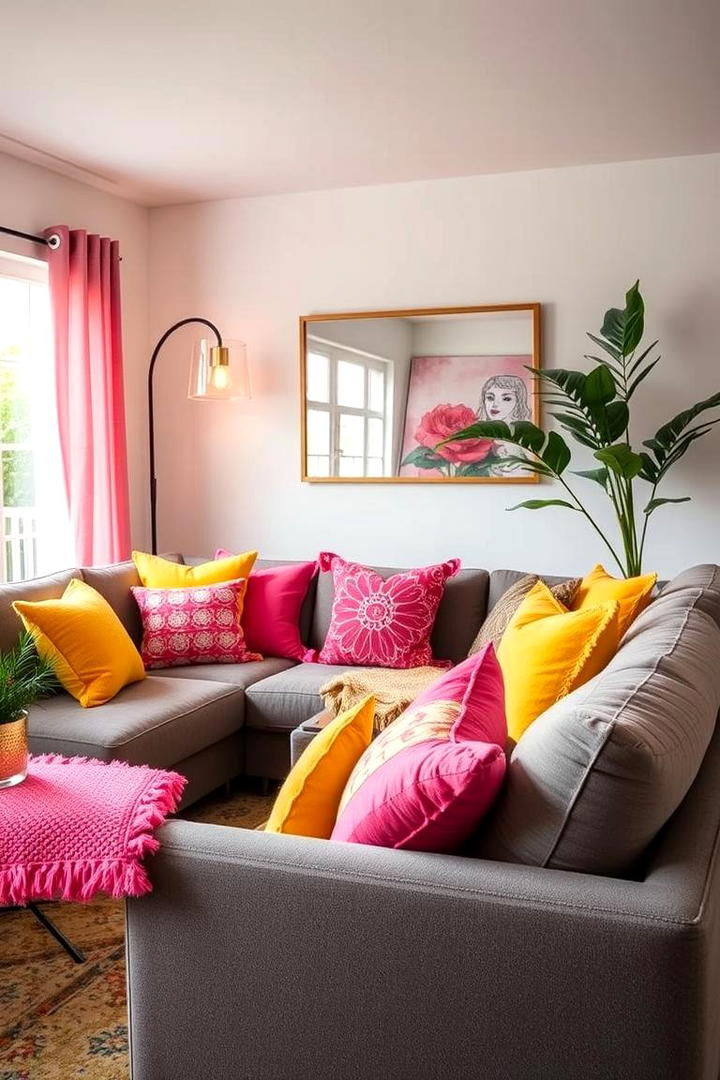 Vibrant Cushion Accents - 30 How to Decorate With Yellow and Pink