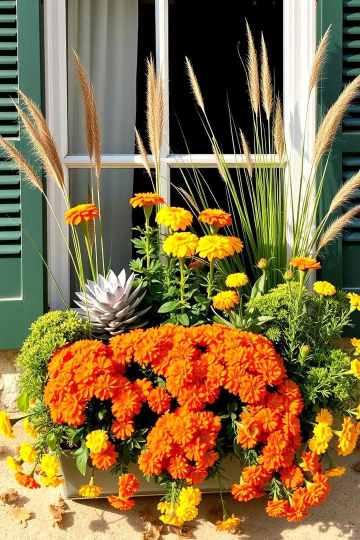 Vibrant Marigold Mix - 30 Fall Window Box Ideas