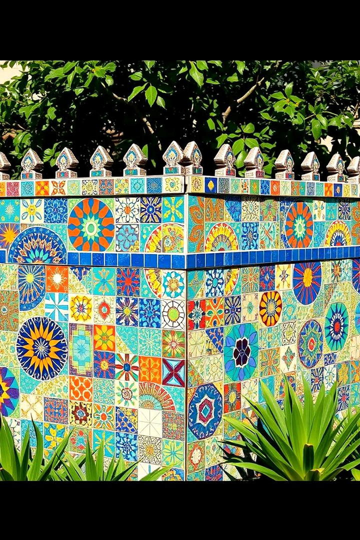 Vibrant Mosaic Tile Corner Fence - 30 Corner Fence Ideas