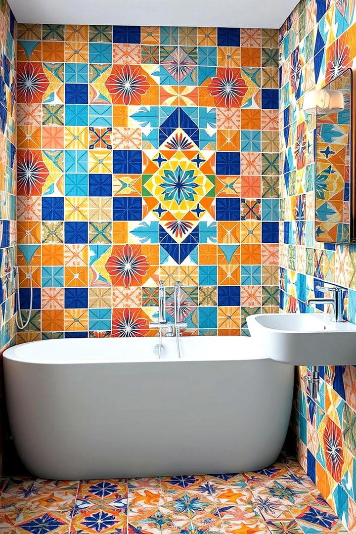 Vibrant Mosaic Tiling - 30 Bathroom Mural Ideas