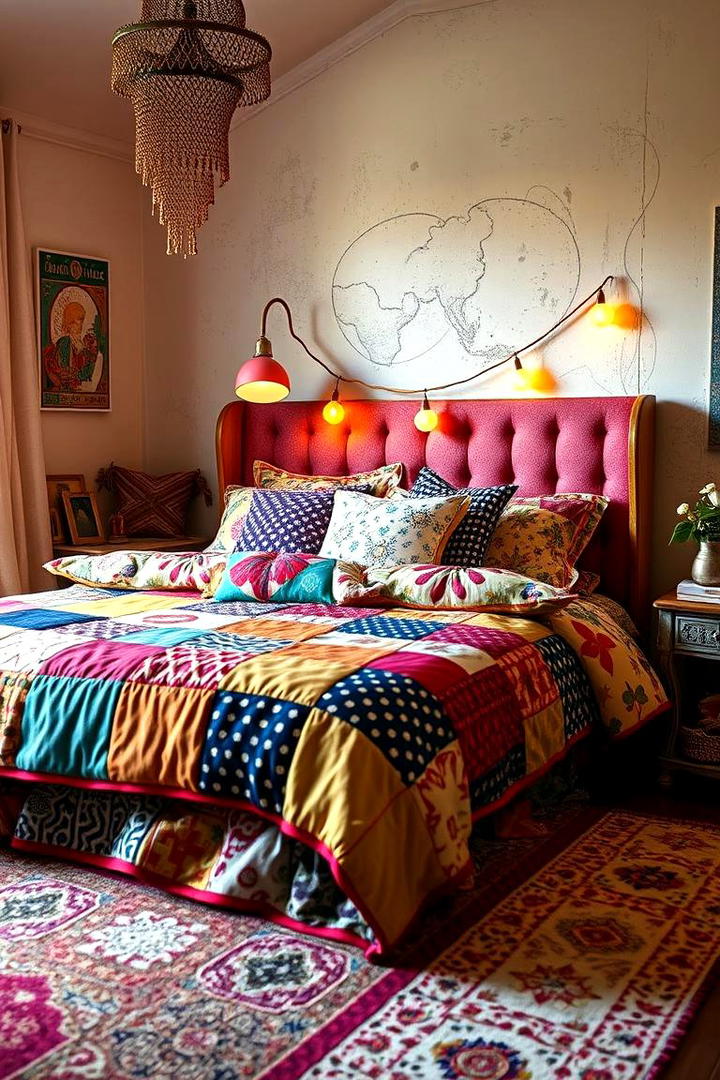 Vibrant Patchwork Bedding - 30 Boho Teen Bedroom Ideas