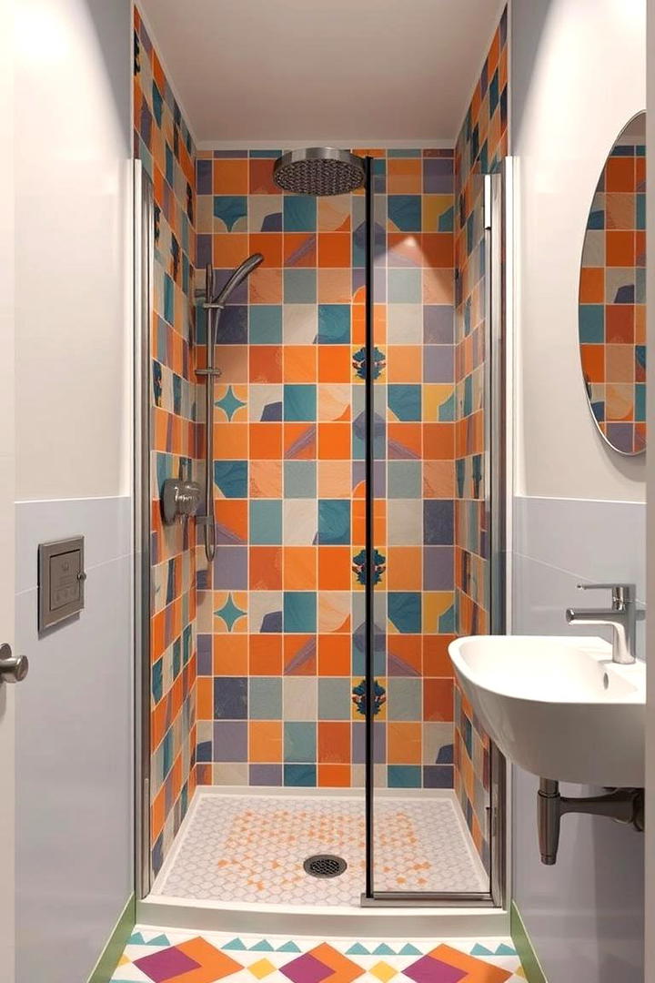 Vibrant Patterned Corner Shower - 30 Corner Shower Ideas