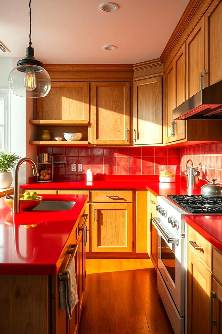 Vibrant Red Statements - 30 what color countertops go with oak cabinets