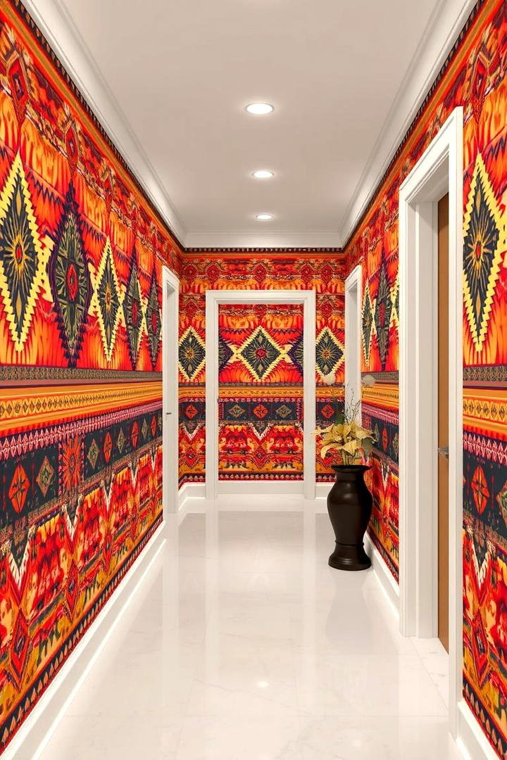 Vibrant Tribal Prints for a Bold Cultural Touch - 30 Hallway Wallpaper Ideas