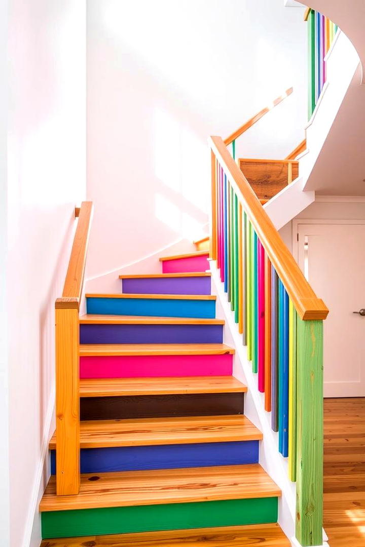 Vibrantly Colored Wood Railing - 30 Wood Stair Railing Ideas