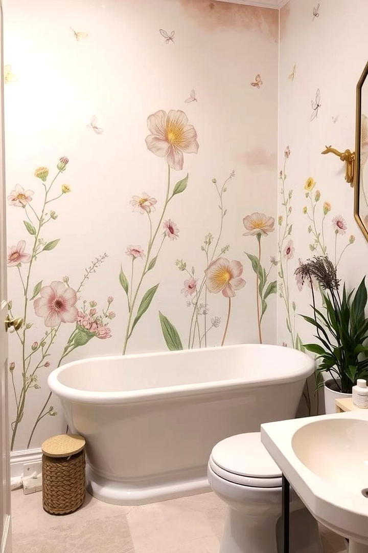 Vintage Botanical Illustrations - 30 Bathroom Mural Ideas