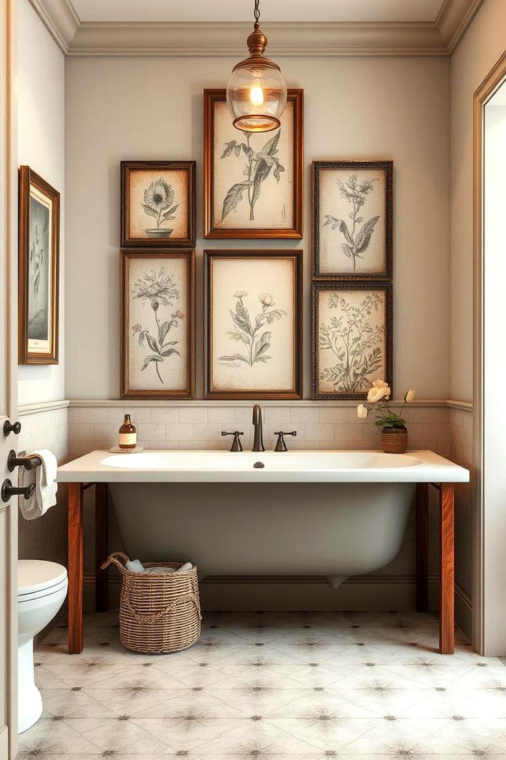 Vintage Framed Artwork - 30 Bathroom Art Ideas