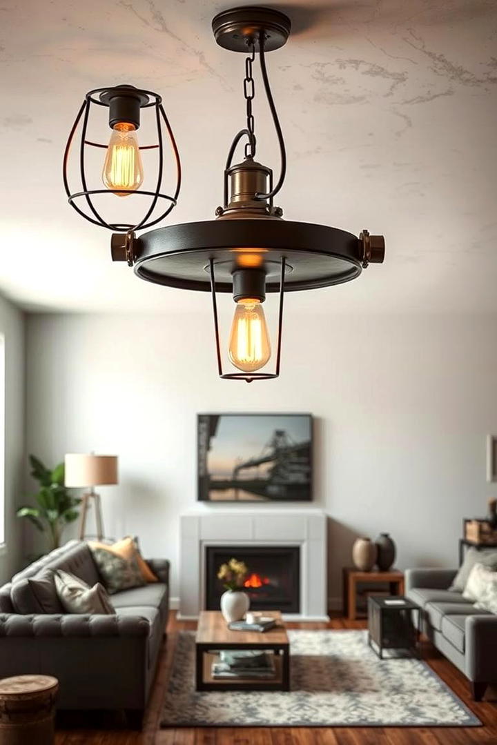 Vintage Industrial Charm - 30 Living Room Ceiling Lighting Ideas