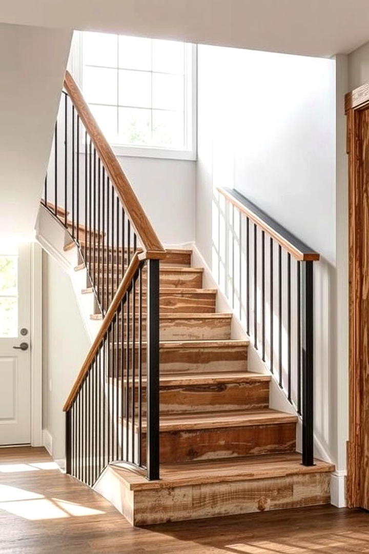 Vintage Industrial Combo - 30 Farmhouse Rustic Stair Railing Ideas