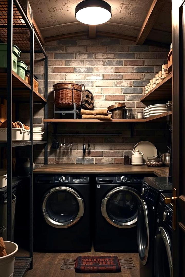 Vintage Industrial Laundry Shelving - 30 Laundry Room Shelf Ideas