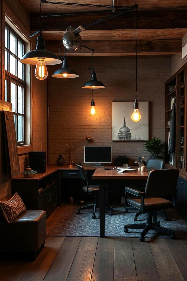 Vintage Industrial Lighting - 30 Rustic Home Office Ideas