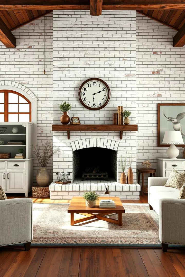 Vintage Inspired White Brick Fireplace - 30 White Brick Fireplace Ideas