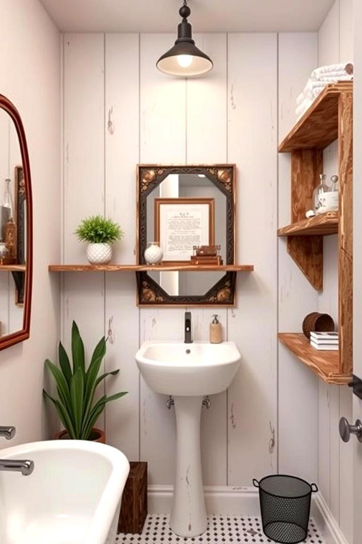 Vintage Open Shelves - 30 Small Bathroom Shelving Ideas