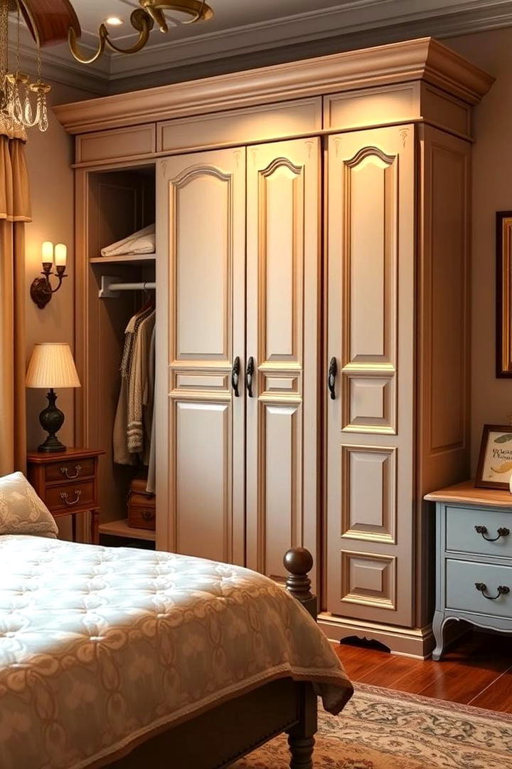 Vintage Style Closet Unit - 30 Built-in Wardrobe Ideas Around a Bed