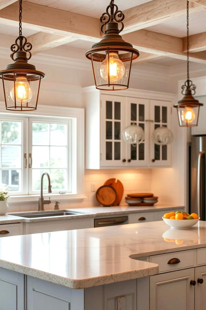 Vintage Style Lighting Fixtures - 30 Rustic White Kitchen Ideas