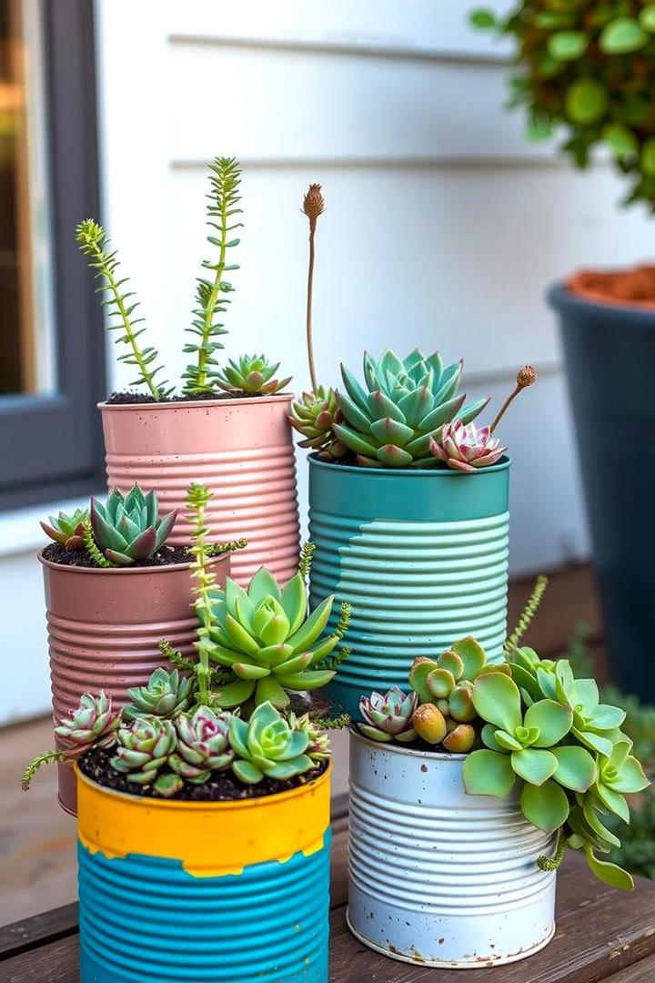 Vintage Tin Can Succulent Arrangement - 30 Outdoor Succulent Container Ideas