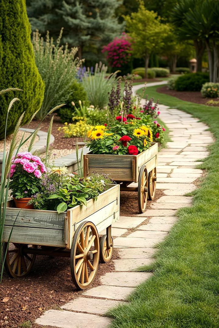 Vintage Wagon Planters - 30 Rustic Landscaping Ideas