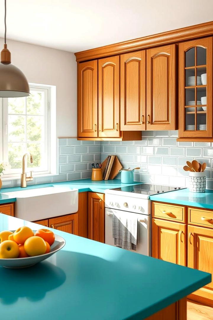 Vivid Turquoise Charm - 30 what color countertops go with oak cabinets