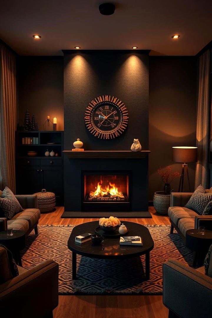 Warm Ambient Glow - 30 Black Fireplace Ideas